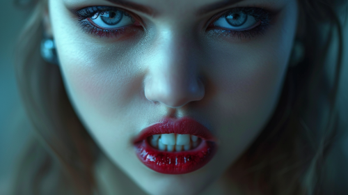 Dreamcore fangs female open mouth