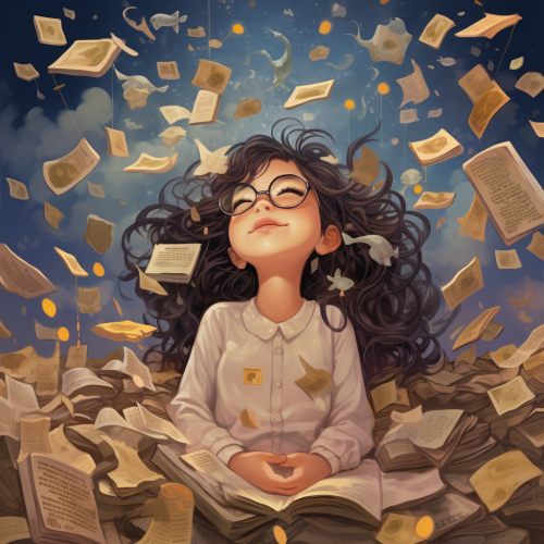 Lily surrounded by floating aspirations and money Lily surrounded by floating aspirations and money