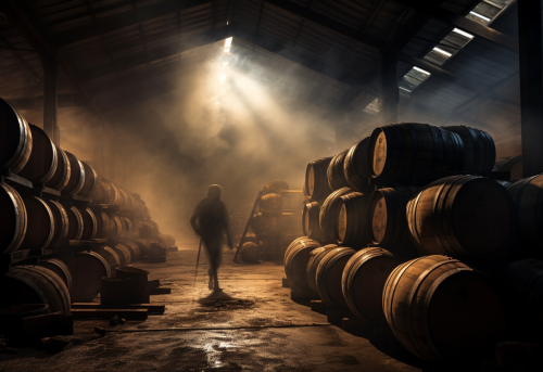 Whisky barrels in a dreamy atmosphere