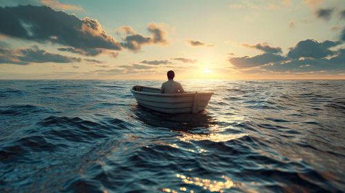 Boy in a boat in the sea