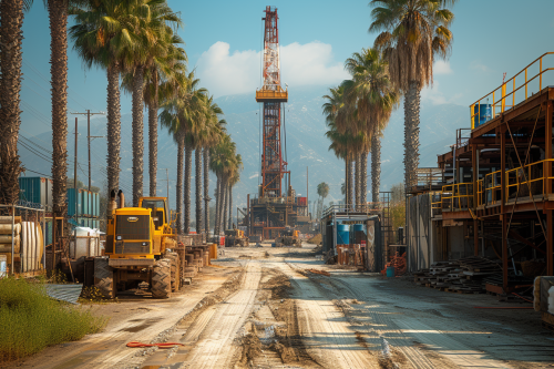 Drilling Company Headquarters with Palm Trees and Blue Sky