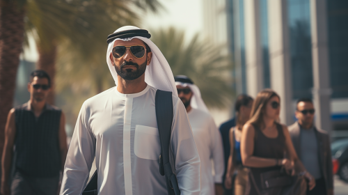 Close-up of businessman walking in Dubai