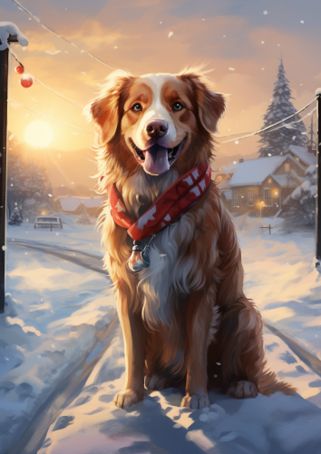 Nova Scotia Duck Tolling Retriever with Snowman