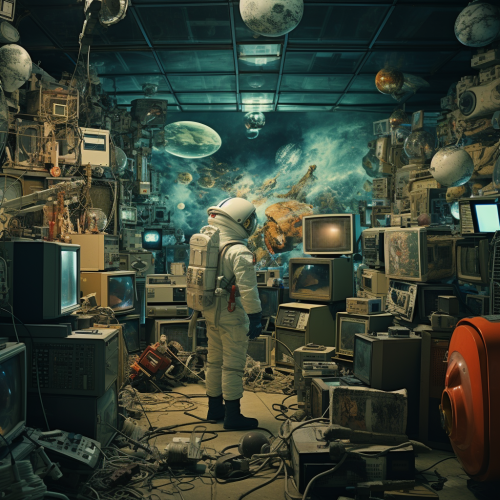 Old dusty storage room with technology hoard Old dusty storage room with technology hoard