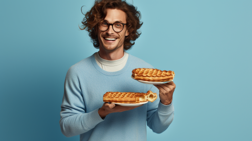 Smiling young man in dynamic pose wearing glasses