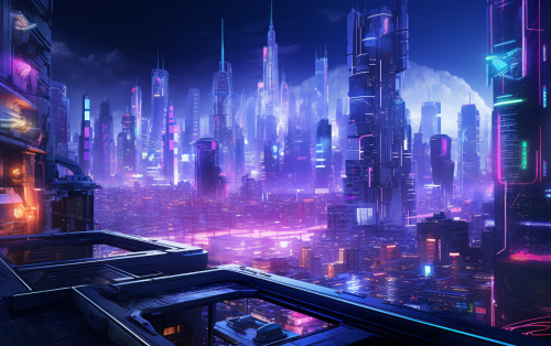 Dystopian Neon Cyberpunk City Lights