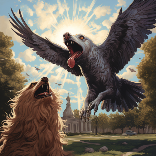 Eagle swooping towards Chihuahua in park Eagle swooping towards Chihuahua in park