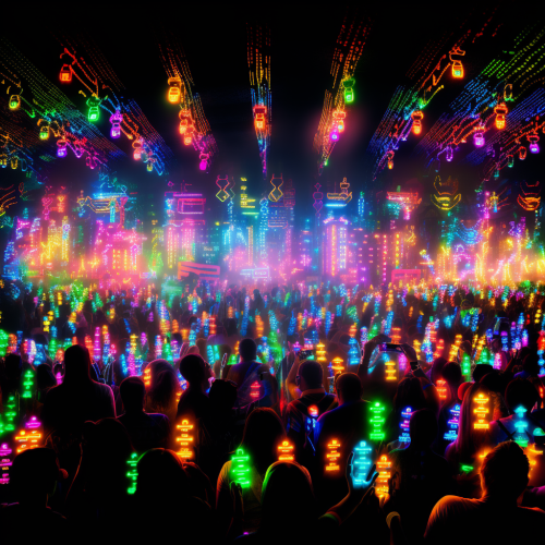 Vibrant pixel art of early 2000s rave scene