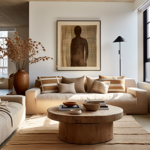 Jute throw pillow in earthy tone living room