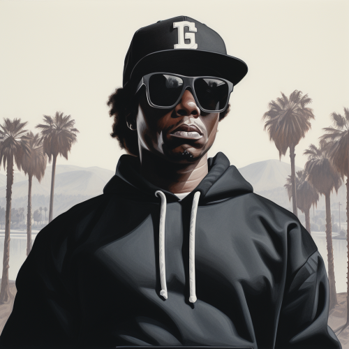 Eazy E portrait with LA Raiders cap and shades