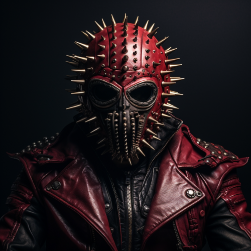 Rockstar wearing eccentric crimson leather outfit Rockstar wearing eccentric crimson leather outfit