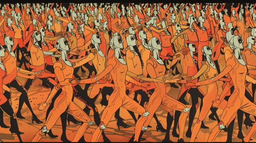 Robotic Woman Ballet Dancers in Orange