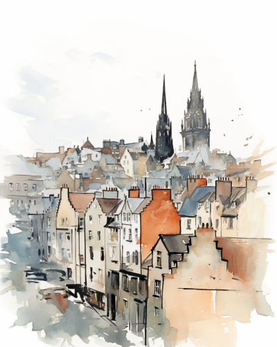 Minimalist watercolor sketch of Edinburgh
