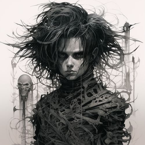 Detailed Evil Artwork: Edward Scissorhands and Pooky