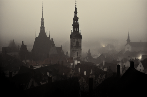 Eerie abandoned city with baroque buildings