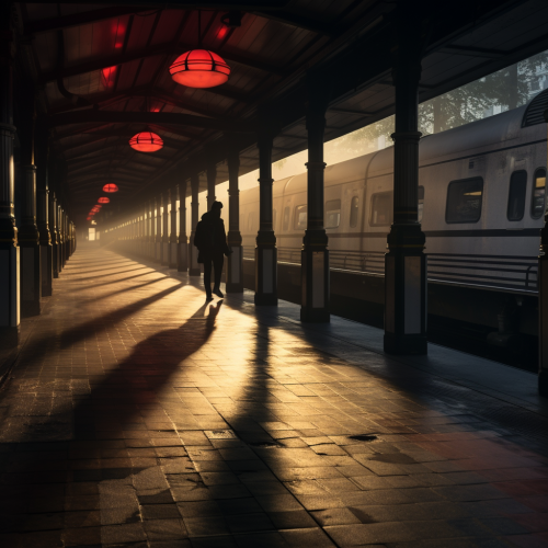 Eerie train station at night