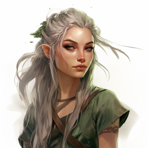 Eladrin female with long pointed ears and nature colored hair