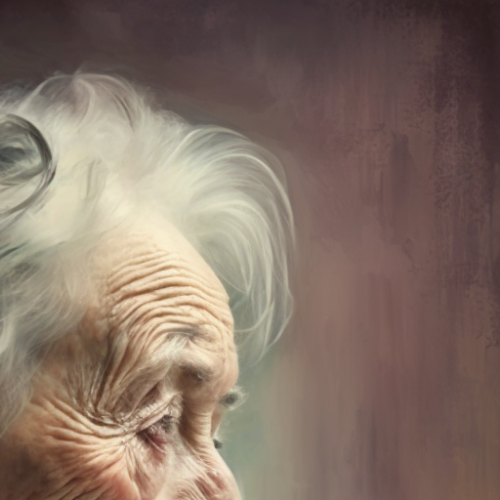 Elderly individual contemplative expression