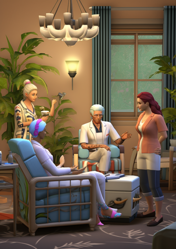 Elderly people in nursing home with nurses