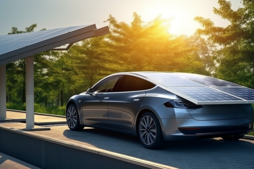Electric Car Charging Station with Solar Panel Roof