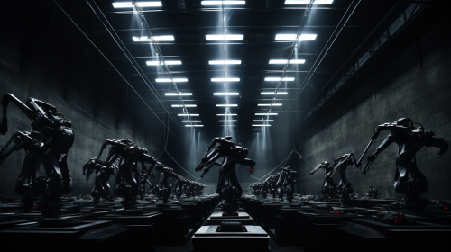 Robot hands building electric cars