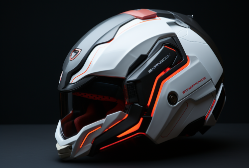 White and Red Electric Motorcycle Helmet
