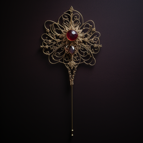 Gold needles on Victorian lace