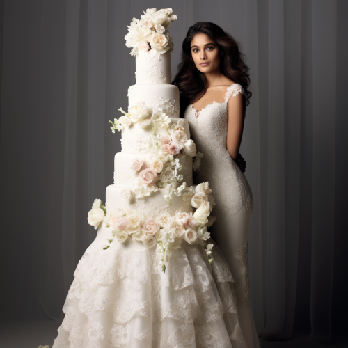 Beautiful wedding cake with lace and roses