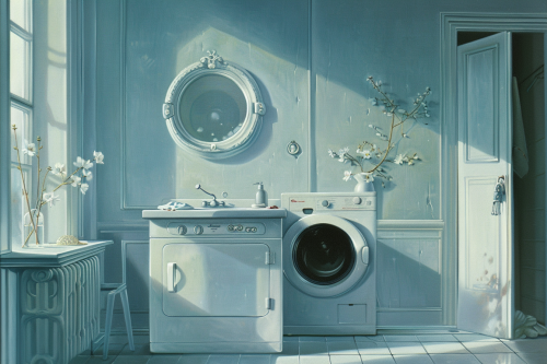 Elegant white laundry room washer