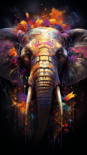 Vibrant Elephant Scraperboard Art with Graffiti and Electric Colors