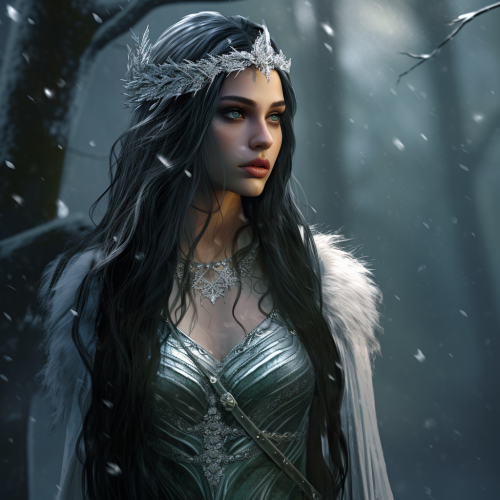 Elven Queen with silver and green dress.