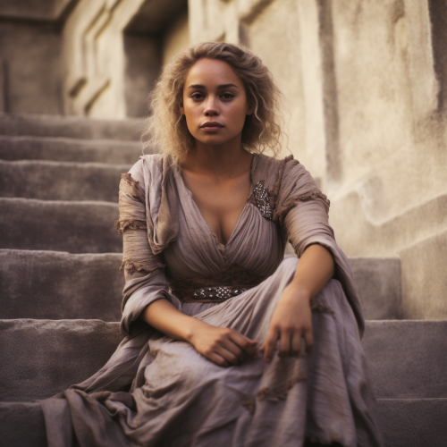 Emilia Clarke sitting on marble steps Emilia Clarke sitting on marble steps