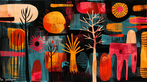 Abstract Orange Linocut Print Style Abstract Orange Linocut Print Style