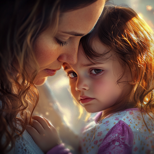 Mother comforting upset daughter kindergarten