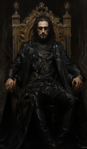 Oil painting of majestic emperor on throne