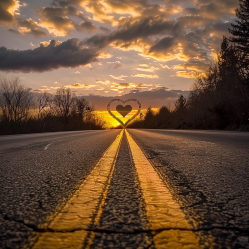 Heart silhouette on road photo
