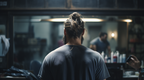 Man with Man Bun Working in Empty Studio