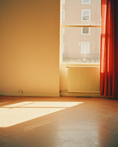 Serene empty room with cinematic lighting