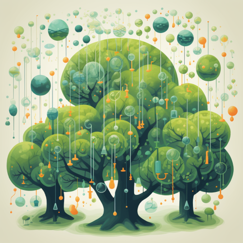 Illustration of Enchanted Forest with Atom Trees