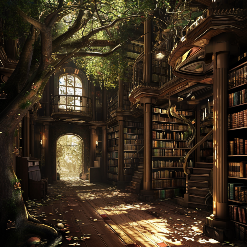 Enchanted library surrealism photorealistic uplift