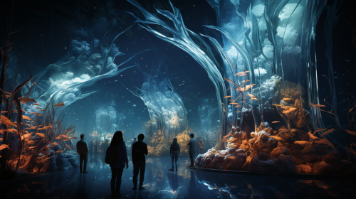 Serene underwater city with bioluminescent creatures