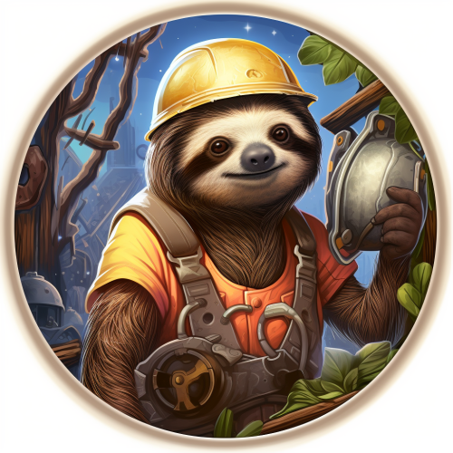 Engineer sloth in tree workshop