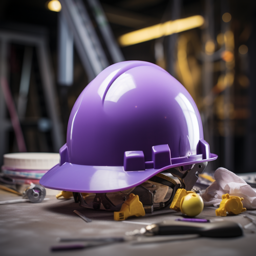 Purple-themed realistic engineering hard hat coming out of an Easter egg