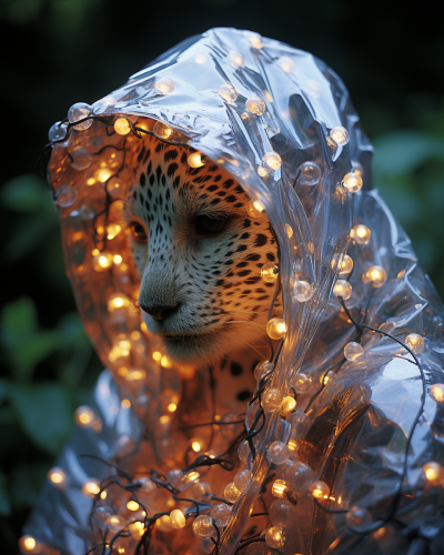 Mysterious leopard creature in starry jungle