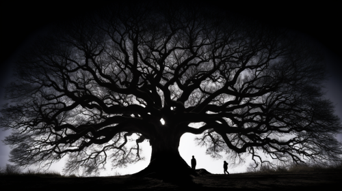 Enormous ash tree silhouette illustration