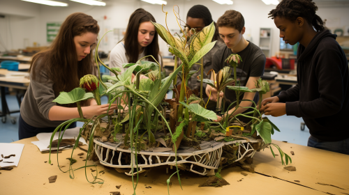 Students constructing eolic plant model
