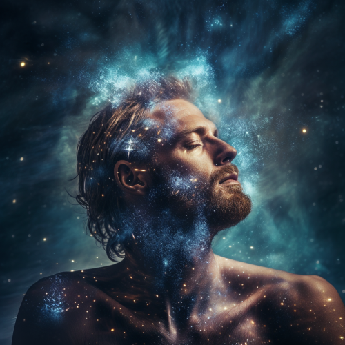 Remarkable double exposure portrait of a male in a cosmic universe Remarkable double exposure portrait of a male in a cosmic universe