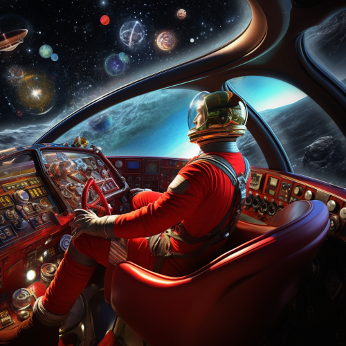 Charismatic astronaut explores distant galaxies in futuristic spacecraft