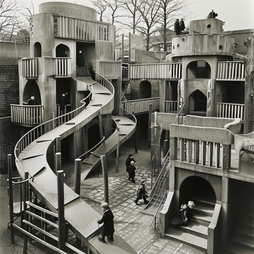 Children playing in Escher-designed playground