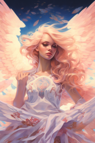 Serene angel with beautiful feathered wings